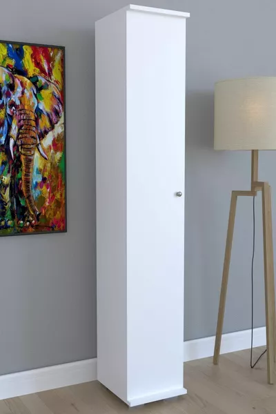 Armadio Alto Bianco Multiuso con 6 Ripiani e 1 Anta Konak