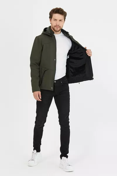 Мужская хаки куртка с капюшоном из софтшелла, водо- и ветронепроницаемая