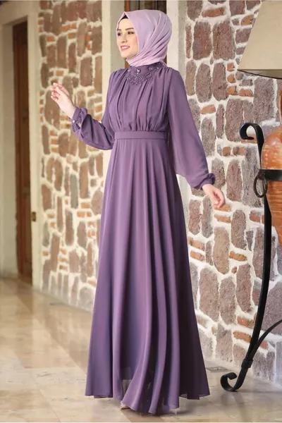 DAMES PAARSE (LILA) AVONDJURK MET CEINTUUR T 