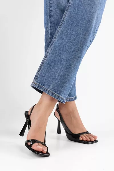 نسائي توبيان أسود جلد لامع بكعب