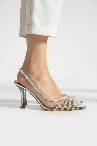 Stilvolle Stone 9cm Heeled Transparent Damen Abendkleid Schuhe