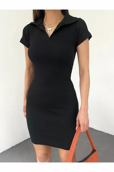 المرأة المجهزة / المجهزة بولو الرقبة قصيرة الأكمام اللباس، حفلة موسيقية، التخرج، الحناء، زفاف، دعوة سوداء