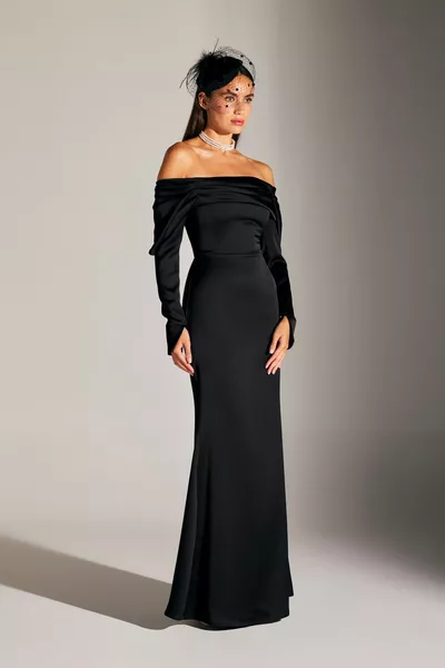 NEW CLARA Off-Shoulder Mermaid Skirt black evening gown