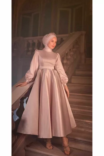 Speciaal ontwerp glitter hijab avondjurken