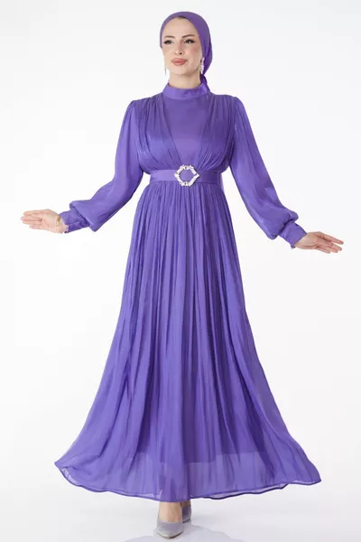 Straight Judge Collar Lila geplooide avondjurk voor dames - 