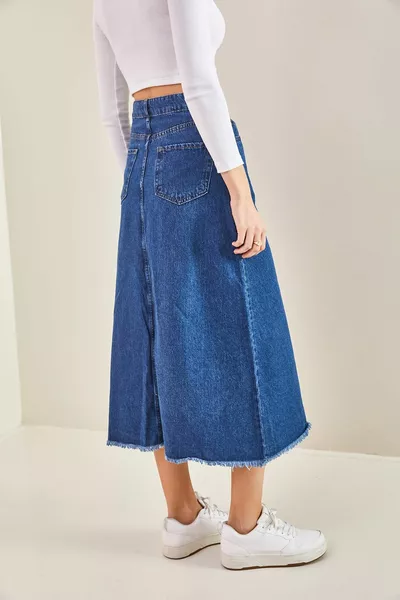 Denim rok met symmetrisch patroon en kwastjes voor dames