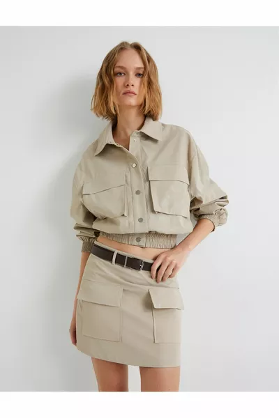 فو الجلود البسيطة تنورة غطاء جيب مزدوج مفصل قطع