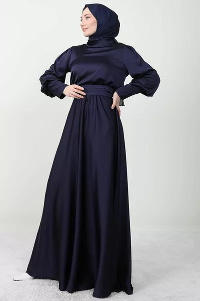 Back Detail Evening Dress Navy Blue