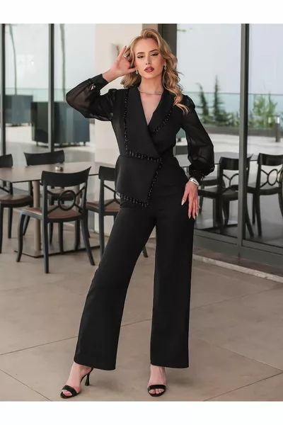 Zwarte Stone Gedetailleerde Jumpsuit