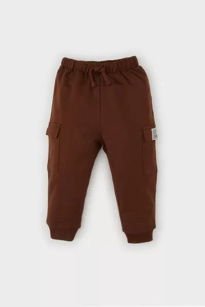 Brown Baby Boy Sweatpants with Elastic Waist and Ankles, Label Print /