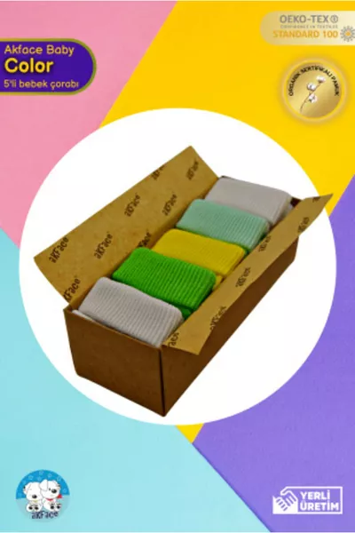 Lot de 5 chaussettes pour bébé unisexes en coton biologique lavé, boîte de 0 à 6 mois.