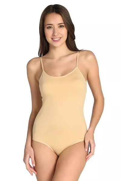 Women's Skin Tone 3-Pack Strap Bodysuit with Hook and Snap Closure, Lycra 