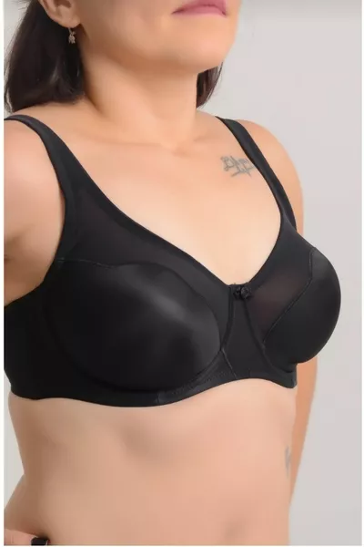 حمالة صدر مينيمايزر بلا دعم مع تفاصيل تول وبناء صدر Glamour -b باللون الأسود