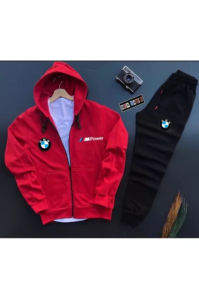 Спортивный комплект из хлопка с молнией с принтом — куртка и брюки