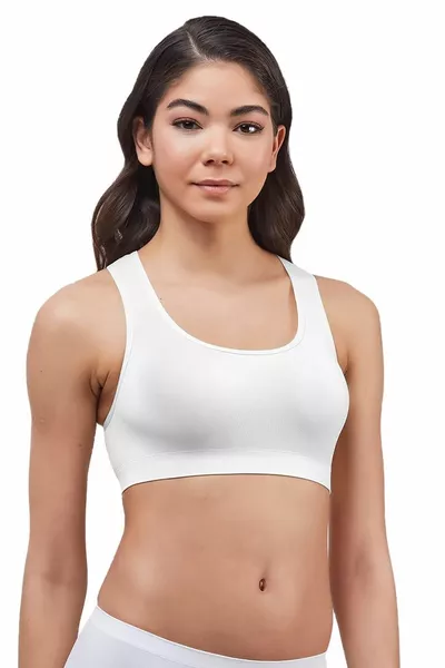 Kadın Beyaz Çapraz Penye Kalın Askılı Pedli Sporcu Sütyeni 