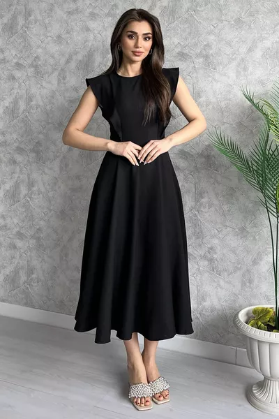 فستان أسود نسائي برقبة مستديرة (اختر مقاسا أكبر بأحجام متوسطة.)