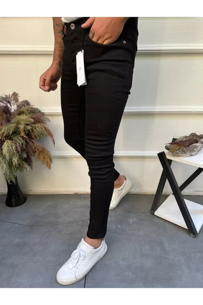 Herrenhose Skinny Fit mit Stretch, schlicht, schwarz