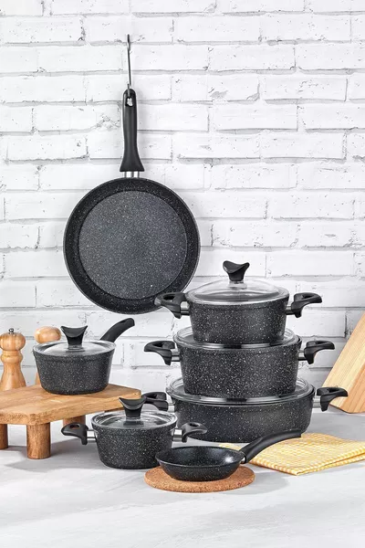 MasterCook Family 4-Piece Granite Pot Set Black