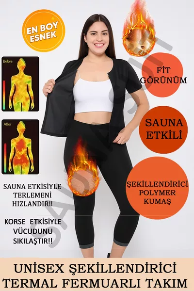 Ensemble de survêtement thermique unisexe original avec fermetures éclair, haut à manches courtes et leggings, pour la transpiration