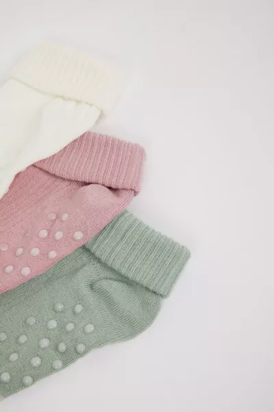 Girl Baby Non-Slip Sole 3-Pack Cotton Long Socks ns
