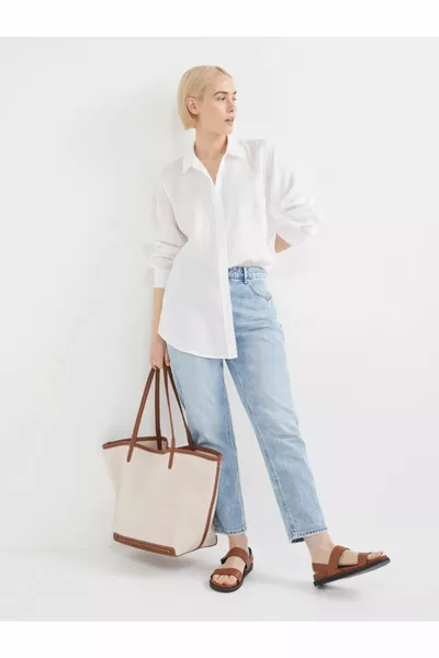 Snowform المرأة الأبيض  ٪ القطن الكتان الصيف قميص كبير الحجم