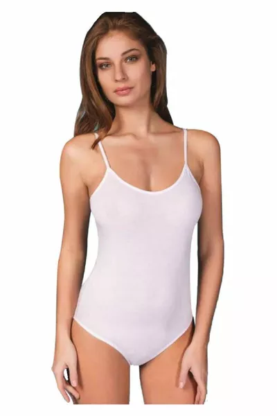 Body bianco da donna 3 pezzi  con spalline sottili in lycra e chiusura a scatto sul fondo