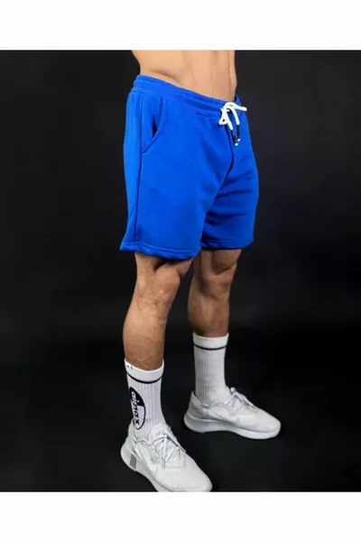 Мужские синие шорты Regular Fit с черной надписью и карманами