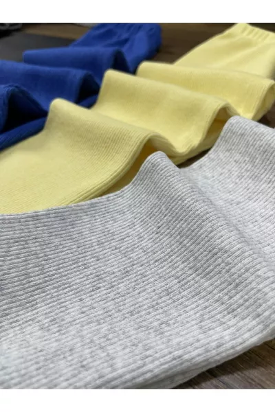 Gerippte, elastische Leggings in Dunkelblau - Gelb - Grau, 3er-Set für Mädchen und Jungen, saisonale Hose