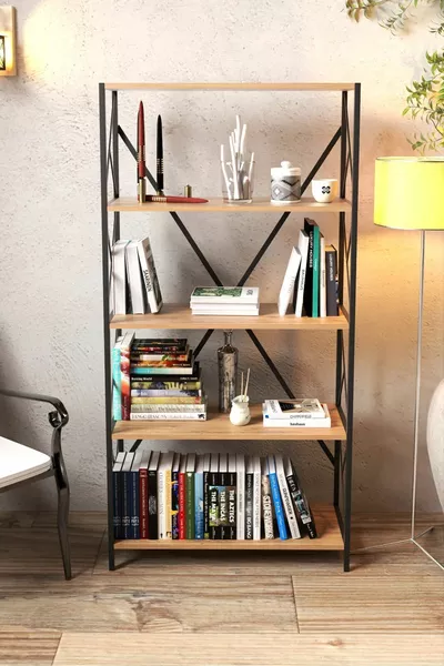 رف كتب ديكوري ب٥ رفوف، رف كتب معدني واسع، رف ملفات وكتب للمكتب أو الصالون، سم