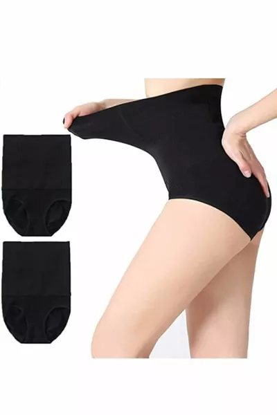 سروال داخلي مشد بعد الولادة باللون الأسود، عالي الخصر، مقاس واحد يبدو أصغر، مشد ومرتب