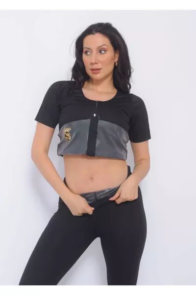 Ensemble unisexe sauna : corset thermique, legging et haut à manches courtes avec fermeture éclair