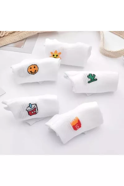 Набор из 5 женских забавных носков-следков белого цвета с мелким узором, подходящих для мытья, до щиколотки