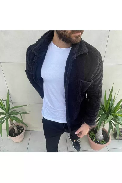 سترة رجالية من الفرو الأسود