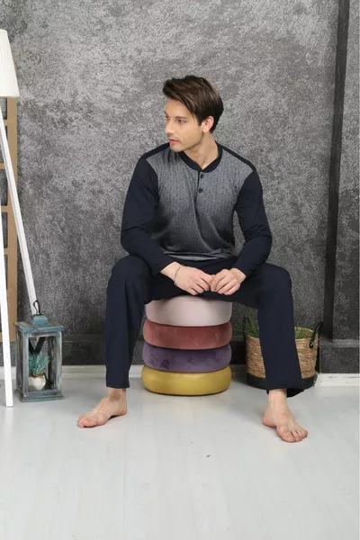 طقم بيجامة رجالي % قطن سوبرم جاكارلي 