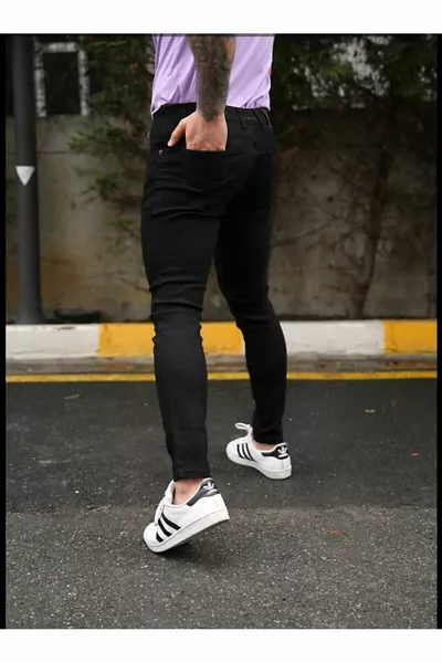 Men's Black Plain Classic Casual Slim Fit Italian Cut - Regular Fit Stretch Men's Jeans