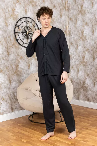 Мужская пижама из высококачественного хлопка с кнопками спереди