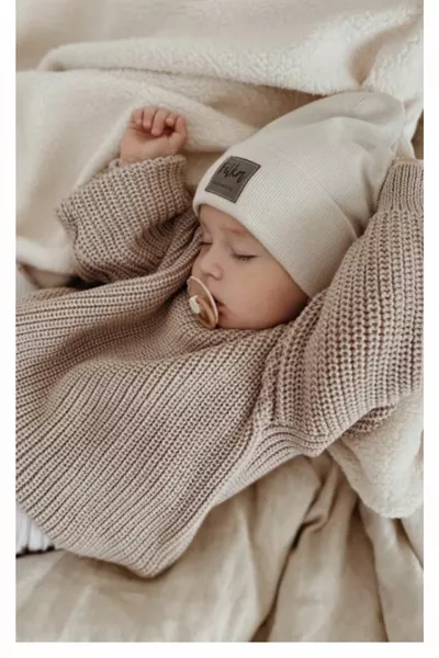 Unisex Baby Kids Crew Neck Extra Stretchy Beige Knit Sweater