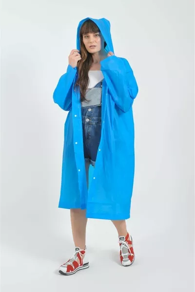 Unisex Açık Mavi Eva Kumaş Su Rüzgar Geçirmez Yağmurluk