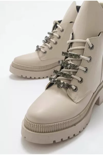 Feles الرباط الحجر مفصلة أحذية نسائية بريدية BEIGE