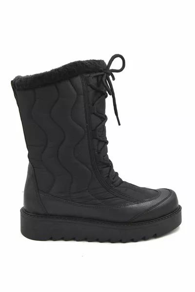 Schwarze handgefertigte, bequeme lässige Schneestiefel für Damen
