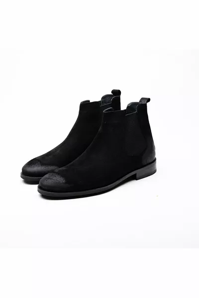 موقع ئي باي تشيلسي الرجال أسود أحذية جلدية من جلد الغزال الأصلي