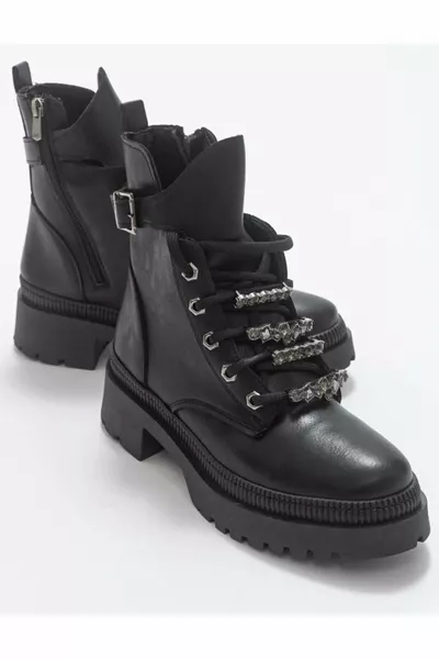 Feles Laceing Stone Детайлни пощенски дамски ботуши ЧЕРЕН