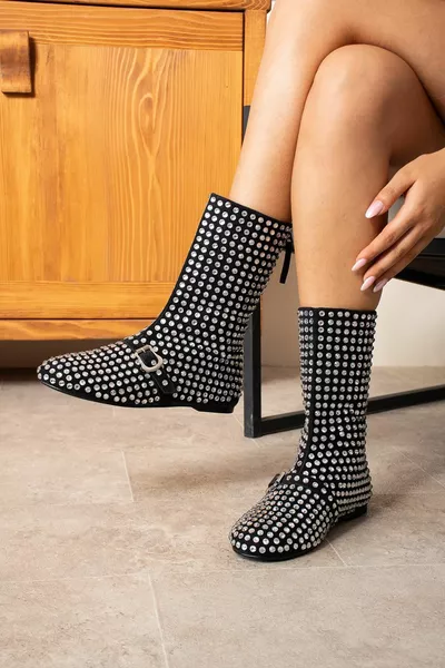 المرأة من جلد الغزال الأسود أحذية مسطحة وحيد فلورنسا