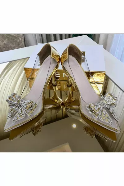 - الأميرة شفافة القوس حجر مساء اللباس الأحذية