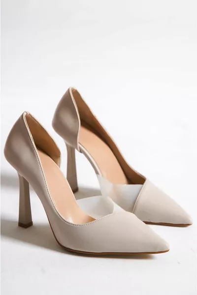 Nina Transparent Detailed Damen Heels Beige Haut