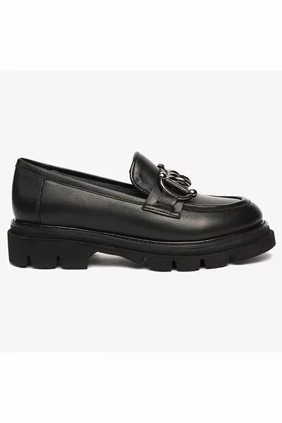 حذاء نسائي جلد طبيعي أسود من جلد المتسكع للرجال 