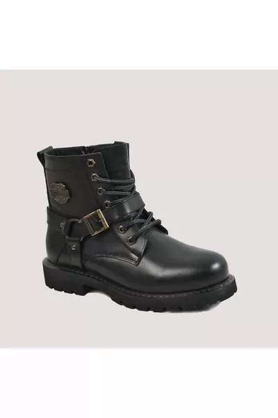Men's Zippered Leather Boots   BLACK
