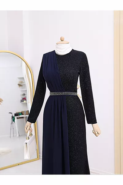 Gewelfde Steen Gedetailleerde Glitter Avondjurken