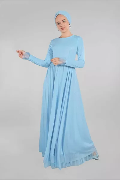 ROBE DE SOIRÉE CEINTURÉE BLEUE FEMME T 