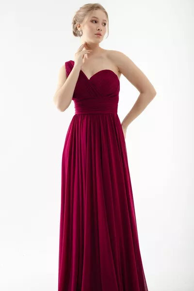 Robe de soirée longue à fente à épaule unique prune pour femme